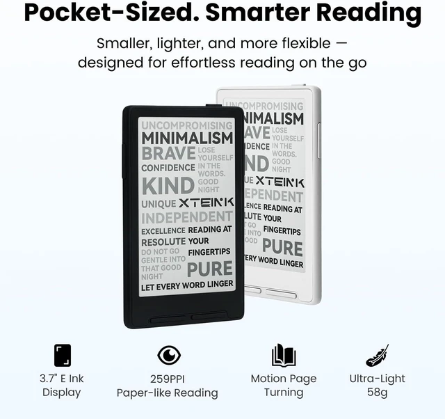Alt view image 2 of 7 - X3 3.7" Pocket E-Ink eBook Reader, Mist Gray