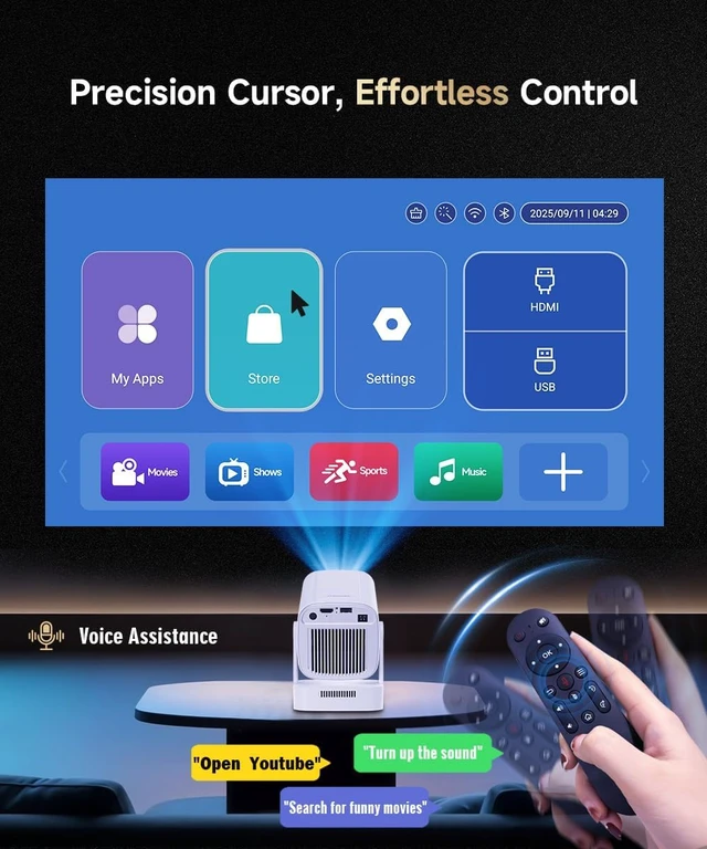 Alt view image 7 of 7 - Auto Focus&1080P Mini Smart Projector 4K Support, Built in Apps