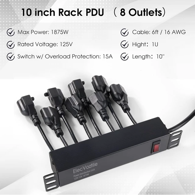 Alt view image 2 of 5 - 10 inch Rack PDU, 8 Rear Outlets, 15A, 125V, 1875W