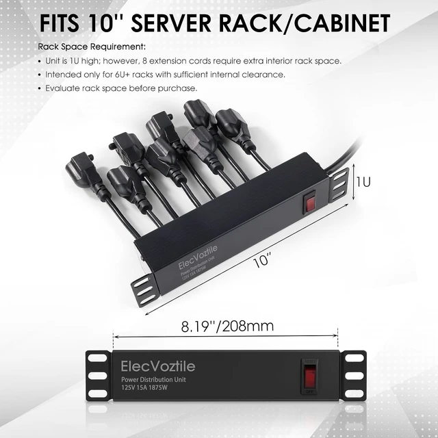 Alt view image 3 of 5 - 10 inch Rack PDU, 8 Rear Outlets, 15A, 125V, 1875W