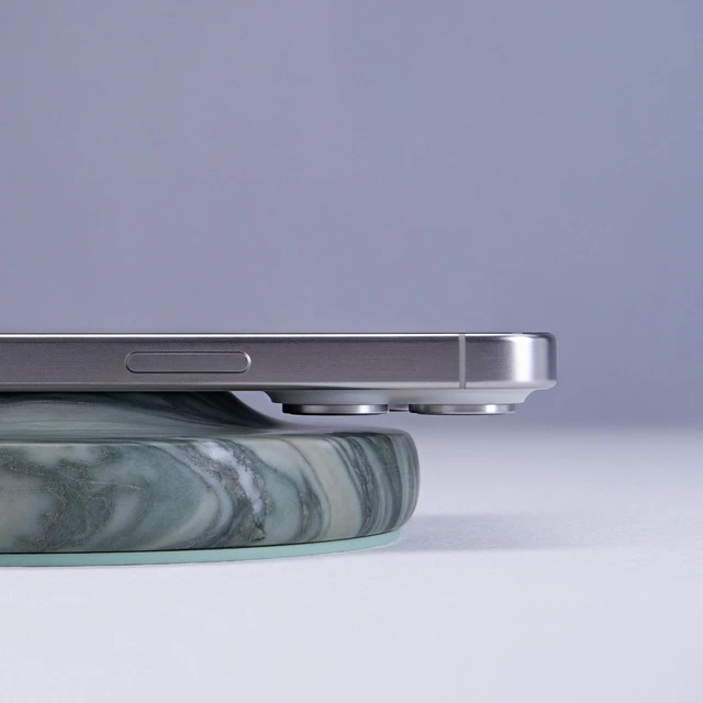 Alt view image 2 of 6 - Classic Stone Marble Wireless Charging Pad Designed in Italy, Integrated 6 ft USB-C Cable, Smartphones, Wireless Earbuds, Smartwatches Pine Verde Alpi Marble