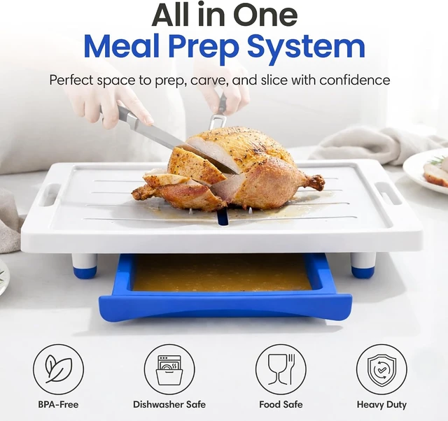 Alt view image 2 of 7 - Large Cutting Board - XL Meal Prep System with Juice Groove, Spikes, Drip Tray & Removable BPA Free Cutting Board - Patented Multi-Feature Design Carving Board - BBQ Essential & Kitchen Gifts