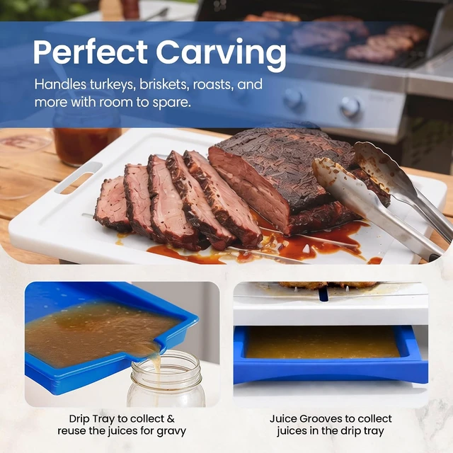 Alt view image 5 of 7 - Large Cutting Board - XL Meal Prep System with Juice Groove, Spikes, Drip Tray & Removable BPA Free Cutting Board - Patented Multi-Feature Design Carving Board - BBQ Essential & Kitchen Gifts