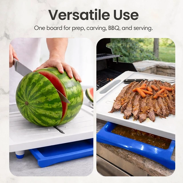 Alt view image 7 of 7 - Large Cutting Board - XL Meal Prep System with Juice Groove, Spikes, Drip Tray & Removable BPA Free Cutting Board - Patented Multi-Feature Design Carving Board - BBQ Essential & Kitchen Gifts