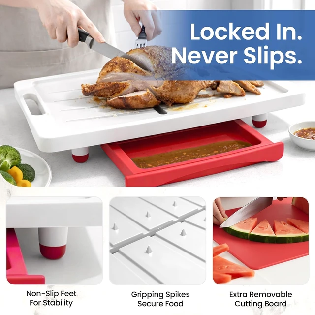 Alt view image 4 of 7 - Extra Large Cutting Board with Juice Groove, Drip Tray & Spikes, 20"x13"