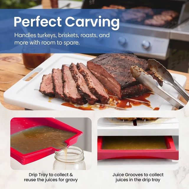 Alt view image 5 of 7 - Extra Large Cutting Board with Juice Groove, Drip Tray & Spikes, 20"x13"