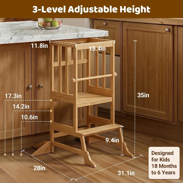 Alt view image 2 of 7 - Toddler Standing Tower - Adjustable Height Kitchen Stool Helper