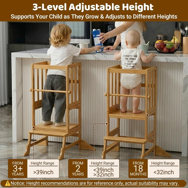Alt view image 3 of 7 - Toddler Standing Tower - Adjustable Height Kitchen Stool Helper