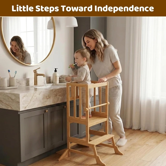 Alt view image 7 of 7 - Toddler Standing Tower - Adjustable Height Kitchen Stool Helper