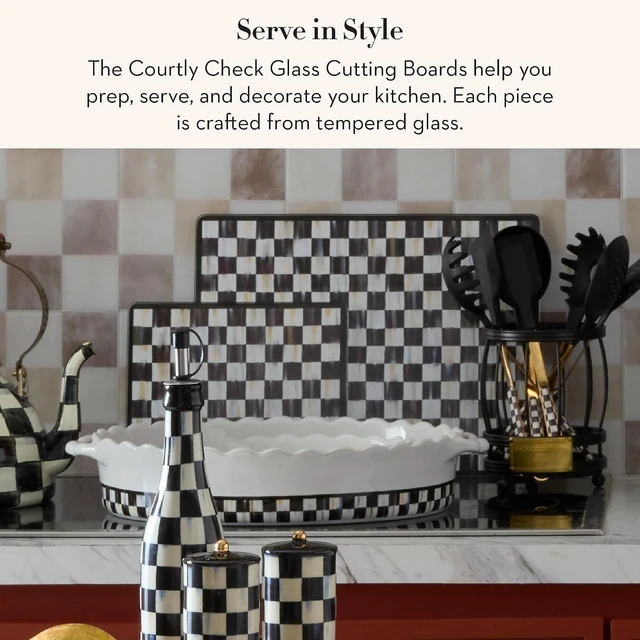 Main image of Cutting Boards Set, Black-and-White Courtly Check