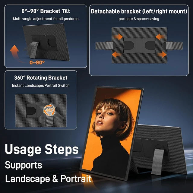 Alt view image 4 of 7 - 16" Portable Monitor for Laptop, 1200P IPS Laptop Screen Extender