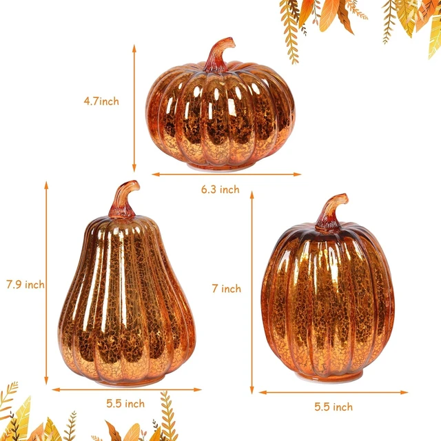 Alt view image 2 of 7 - Mercury Glass Pumpkin Light, Fall Harvest Thanksgiving Halloween Decor
