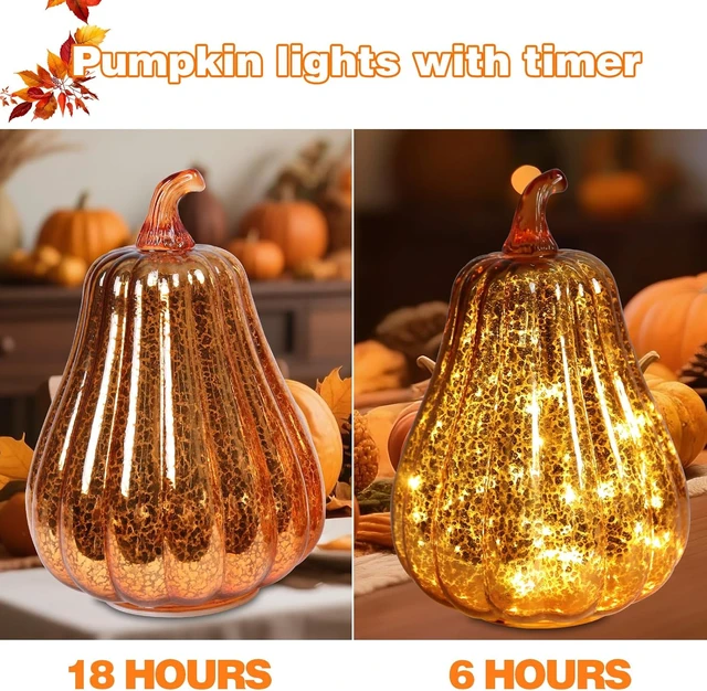 Alt view image 3 of 7 - Mercury Glass Pumpkin Light, Fall Harvest Thanksgiving Halloween Decor