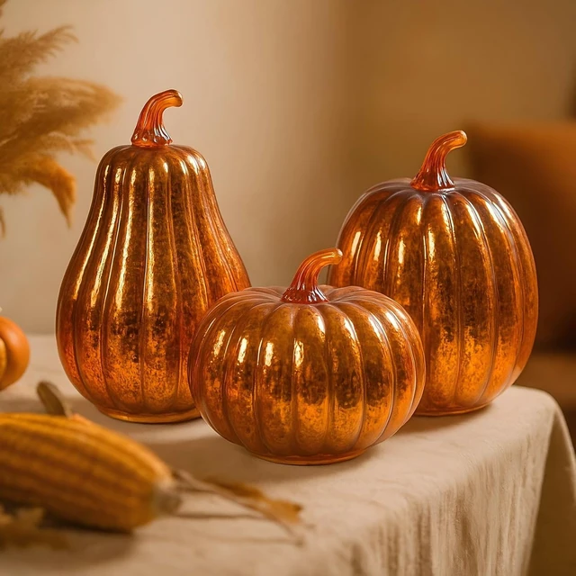 Alt view image 5 of 7 - Mercury Glass Pumpkin Light, Fall Harvest Thanksgiving Halloween Decor