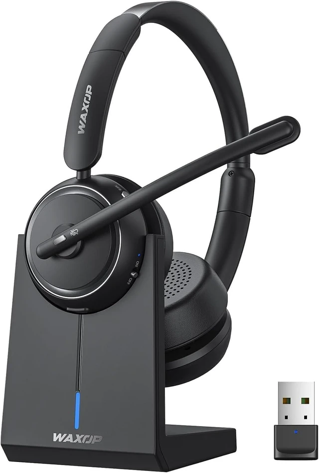 Main image of Wireless Headset with Mic for Work, Bluetooth Headset with Microphone Noise Cancelling & Mute Button, 65H Talk Time, Comfortable Wireless Headsets for Work/Call Center/Computer/Laptop/Calls