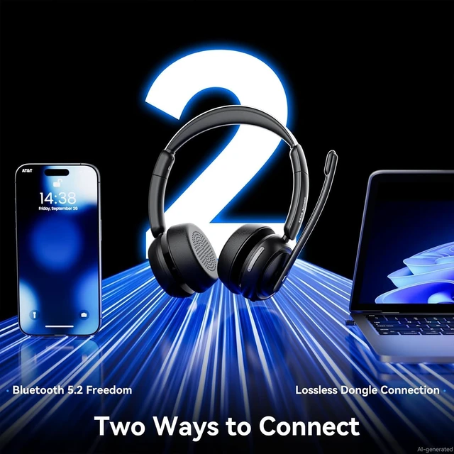 Alt view image 3 of 7 - Wireless Headset with Mic for Work, Bluetooth Headset with Microphone Noise Cancelling & Mute Button, 65H Talk Time, Comfortable Wireless Headsets for Work/Call Center/Computer/Laptop/Calls