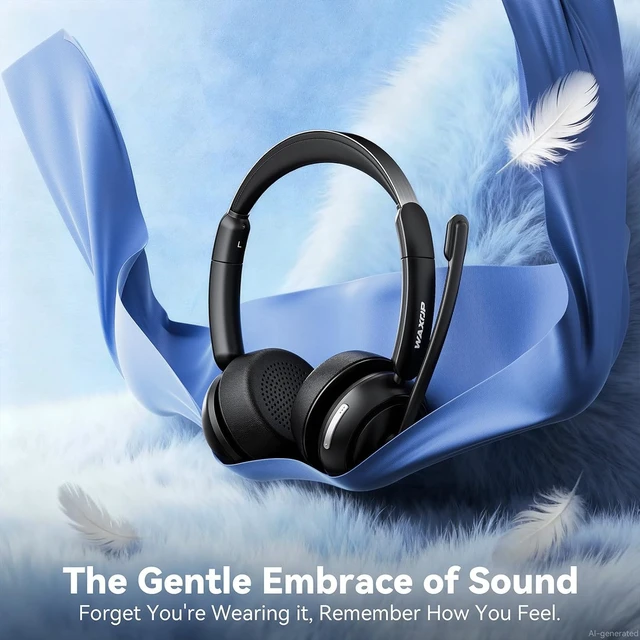 Alt view image 6 of 7 - Wireless Headset with Mic for Work, Bluetooth Headset with Microphone Noise Cancelling & Mute Button, 65H Talk Time, Comfortable Wireless Headsets for Work/Call Center/Computer/Laptop/Calls