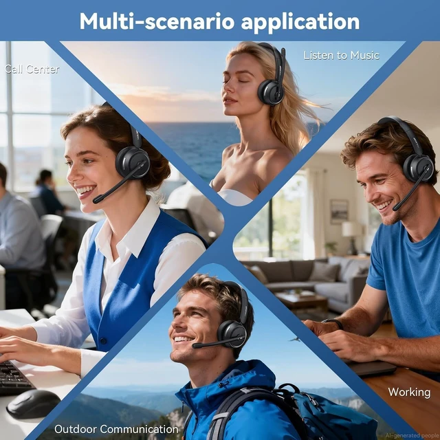 Alt view image 7 of 7 - Wireless Headset with Mic for Work, Bluetooth Headset with Microphone Noise Cancelling & Mute Button, 65H Talk Time, Comfortable Wireless Headsets for Work/Call Center/Computer/Laptop/Calls