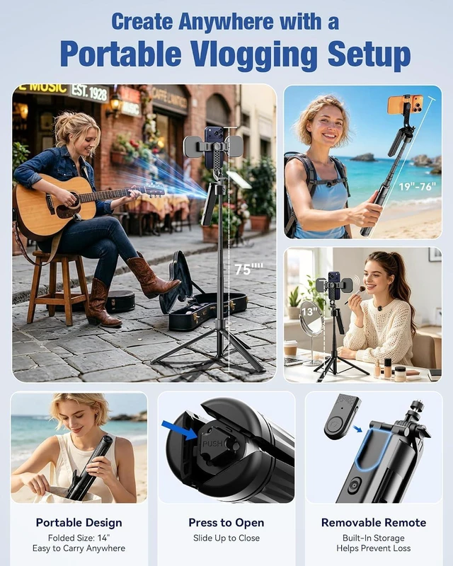 Alt view image 7 of 7 - Content Creator Essentials Vlogging Kit for iPhone/Android, 75" Auto Face Tracking Tripod for iPhone with Light & 30H Battery Life Wireless Microphones & Remote for YouTube Starter Kit Video Recording