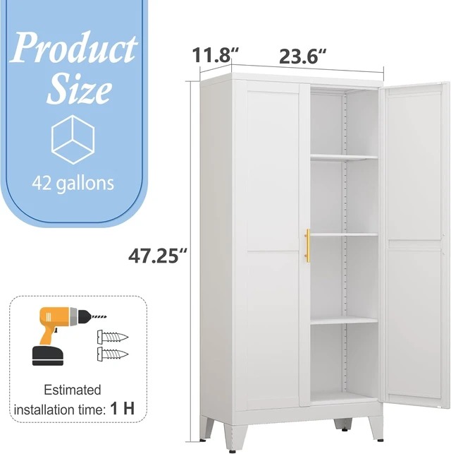 Alt view image 2 of 7 - White Kitchen Pantry Cabinets, 48" Metal Storage Cabinet for Office