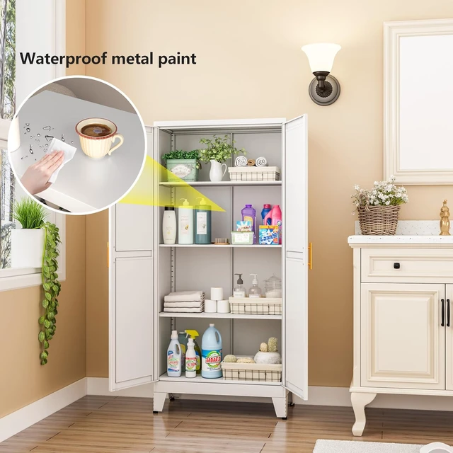 Alt view image 3 of 7 - White Kitchen Pantry Cabinets, 48" Metal Storage Cabinet for Office
