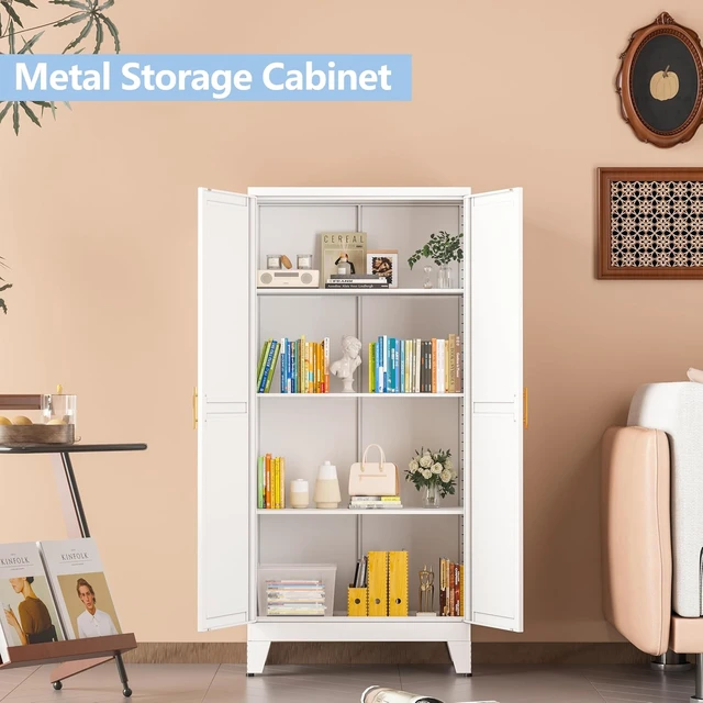 Alt view image 4 of 7 - White Kitchen Pantry Cabinets, 48" Metal Storage Cabinet for Office