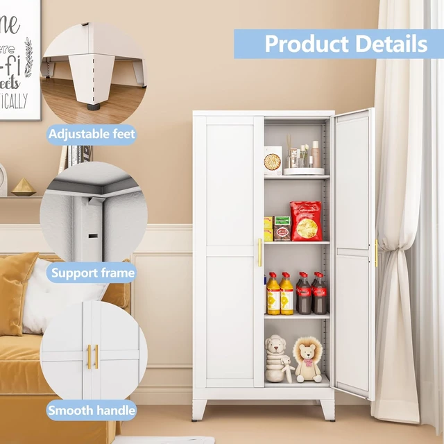 Alt view image 5 of 7 - White Kitchen Pantry Cabinets, 48" Metal Storage Cabinet for Office