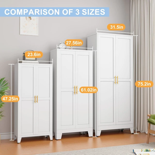 Alt view image 7 of 7 - White Kitchen Pantry Cabinets, 48" Metal Storage Cabinet for Office
