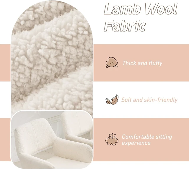 Alt view image 6 of 7 - Desk Chair No Wheels Vanity Chair Makeup Chair Comfy Accent Chair for Living Dining Room Bedroom Home Office Mid Century Modern Upholstered Armchair Sofa with Wood Legs (Wool White, 1)