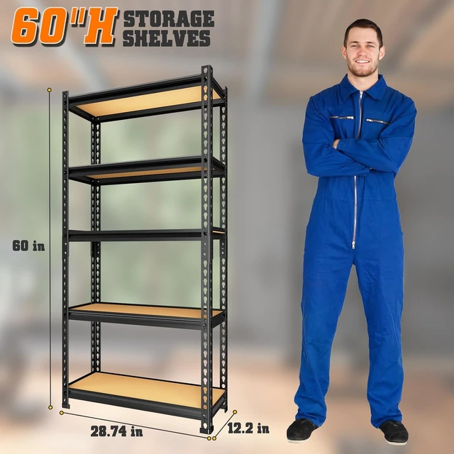 Alt view image 3 of 7 - 5-Tier Storage Shelving Unit, Metal, for Garage, Kitchen, Laundry Room, Adjustable, 30" L x 12" W x 60" H, Rectangular, 2 Pack