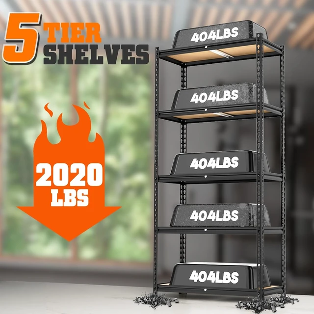 Alt view image 4 of 7 - 5-Tier Storage Shelving Unit, Metal, for Garage, Kitchen, Laundry Room, Adjustable, 30" L x 12" W x 60" H, Rectangular, 2 Pack