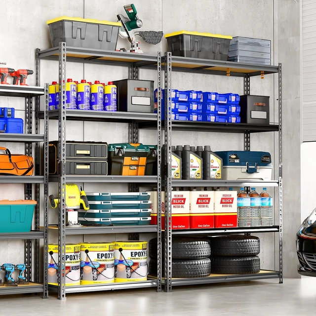 Alt view image 5 of 7 - 5-Tier Storage Shelving Unit, Metal, for Garage, Kitchen, Laundry Room, Adjustable, 30" L x 12" W x 60" H, Rectangular, 2 Pack