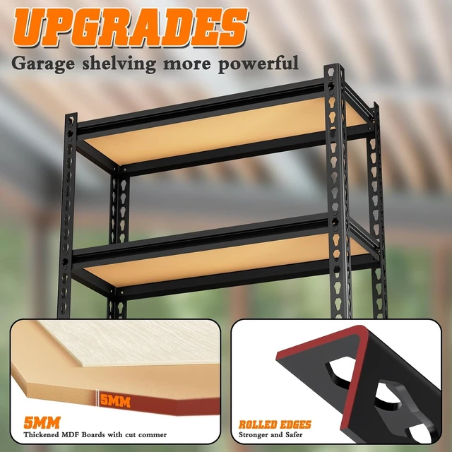Alt view image 6 of 7 - 5-Tier Storage Shelving Unit, Metal, for Garage, Kitchen, Laundry Room, Adjustable, 30" L x 12" W x 60" H, Rectangular, 2 Pack