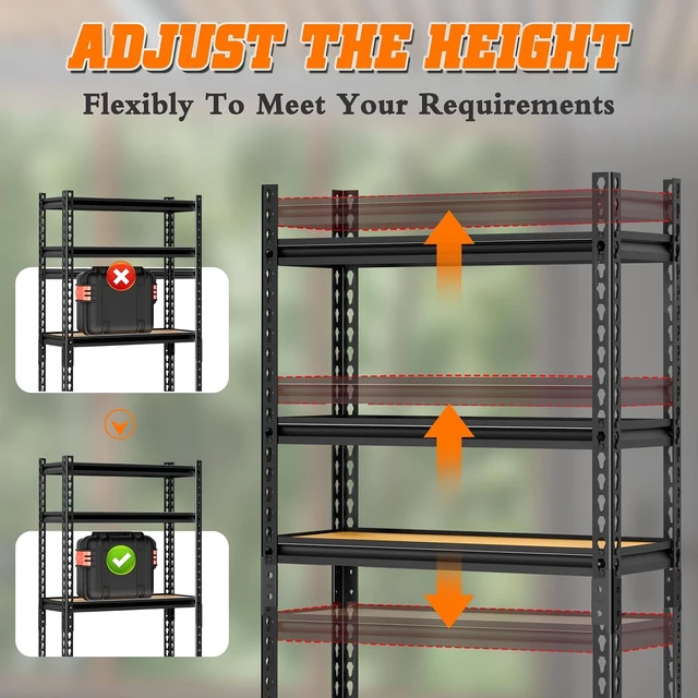 Alt view image 7 of 7 - 5-Tier Storage Shelving Unit, Metal, for Garage, Kitchen, Laundry Room, Adjustable, 30" L x 12" W x 60" H, Rectangular, 2 Pack