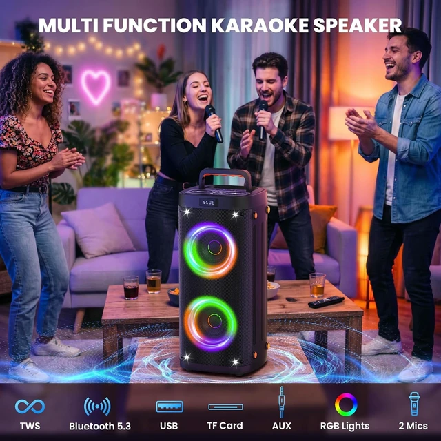 Alt view image 3 of 7 - Party Speaker Bluetooth Wireless, Portable Karaoke Speaker with Microphone