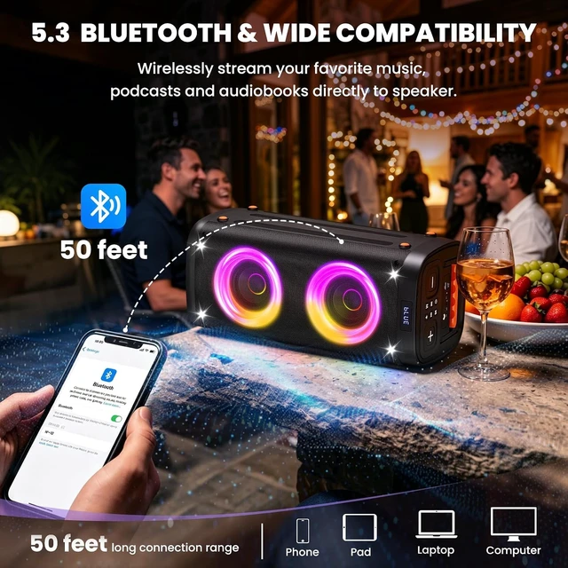 Alt view image 7 of 7 - Party Speaker Bluetooth Wireless, Portable Karaoke Speaker with Microphone
