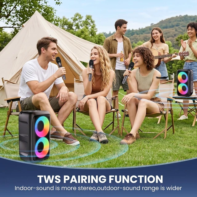 Alt view image 5 of 7 - Bluetooth Speaker and 3 Wireless Microphones Party Speaker Karaoke Machine