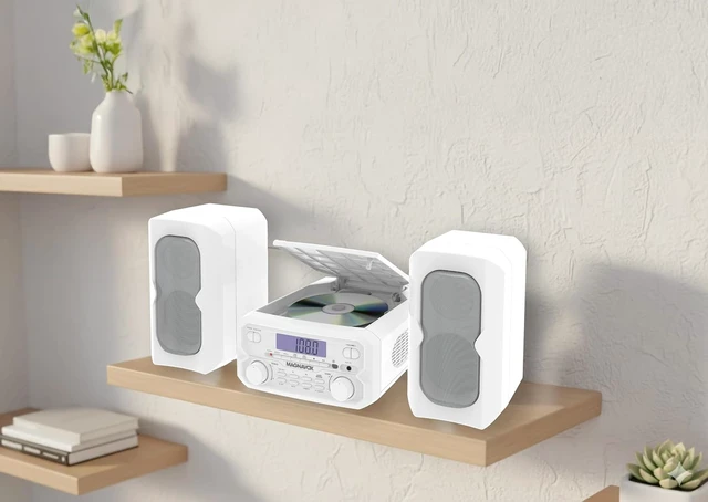 Alt view image 2 of 7 - 3-Piece Compact CD Shelf System with Digital FM Stereo Radio, Bluetooth Wireless Technology, and Remote Control in White