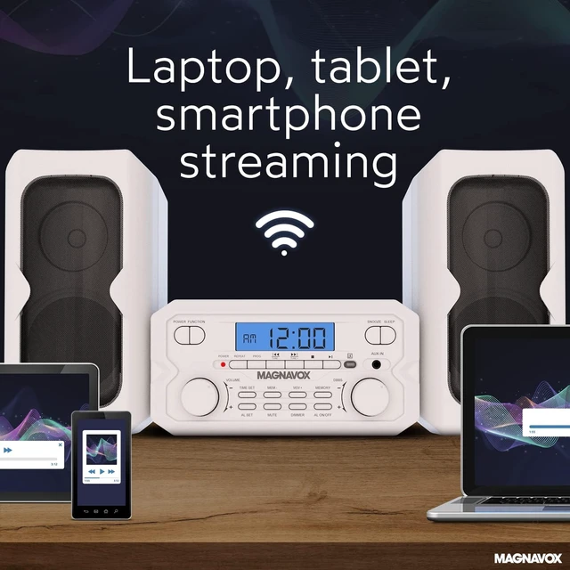 Alt view image 7 of 7 - 3-Piece Compact CD Shelf System with Digital FM Stereo Radio, Bluetooth Wireless Technology, and Remote Control in White