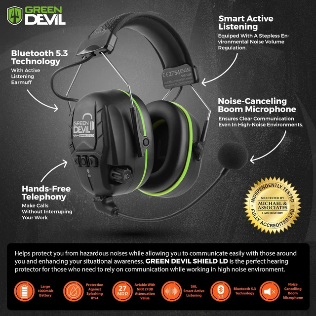 Alt view image 2 of 5 - Electronic Bluetooth Hearing Ear Protection Headphones With Boom Microphones 27dB Noise Cancelling Earmuffs