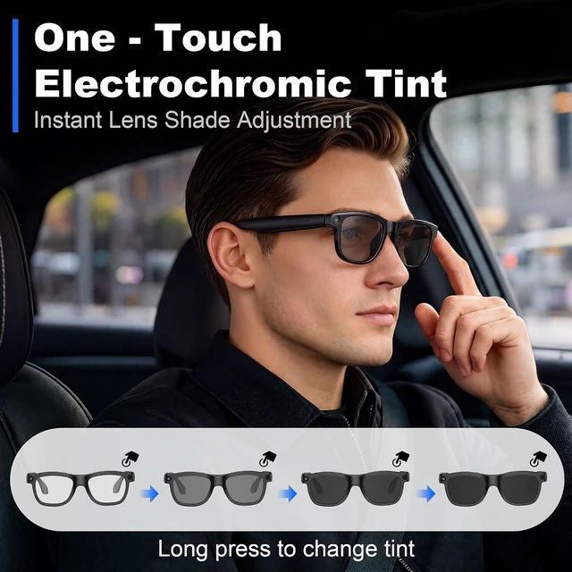 Alt view image 2 of 7 - Electrochromic AI Smart Glasses 8MP Camera 1080P EIS Video ChatGPT Support
