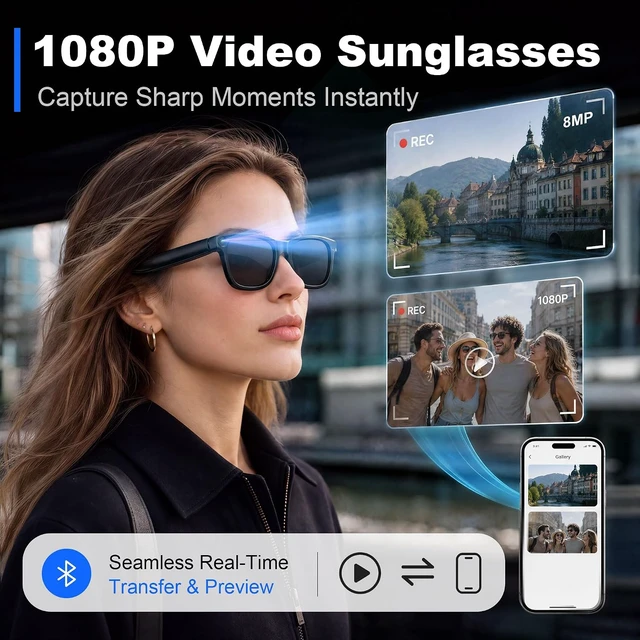 Alt view image 4 of 7 - Electrochromic AI Smart Glasses 8MP Camera 1080P EIS Video ChatGPT Support