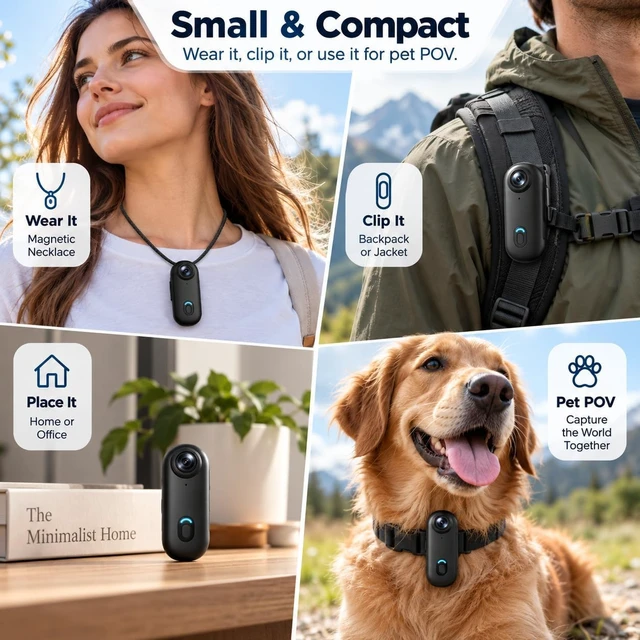 Alt view image 3 of 7 - 4K 128GB Mini Body Camera - Magnetic Thumb-Sized Action Cam with Video & Audio Recording, Hands-Free, Waterproof, Suitable for Vlog Creation, Work Record, Pet Walking, Travel Shooting & Daily Use