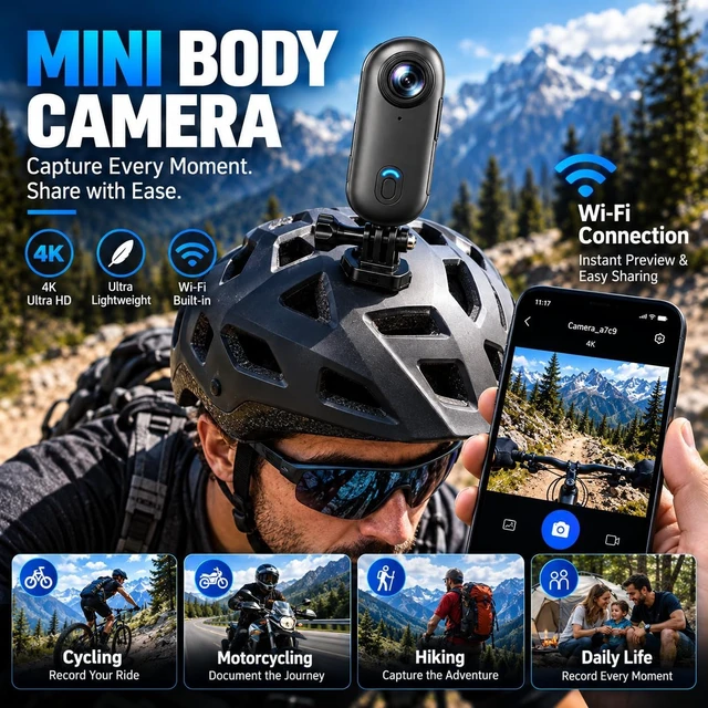 Alt view image 6 of 7 - 4K 128GB Mini Body Camera - Magnetic Thumb-Sized Action Cam with Video & Audio Recording, Hands-Free, Waterproof, Suitable for Vlog Creation, Work Record, Pet Walking, Travel Shooting & Daily Use