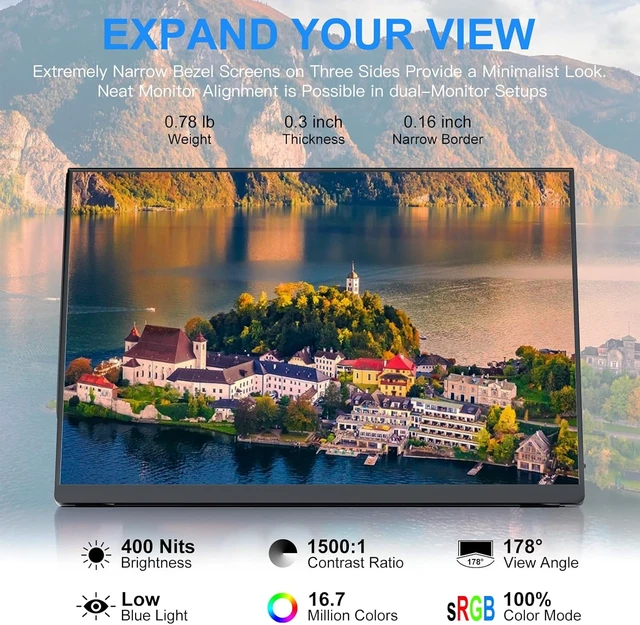 Alt view image 2 of 7 - 10.5" Portable Monitor 60HZ 1920x1200 FHD IPS with USB-C Mini HDMI
