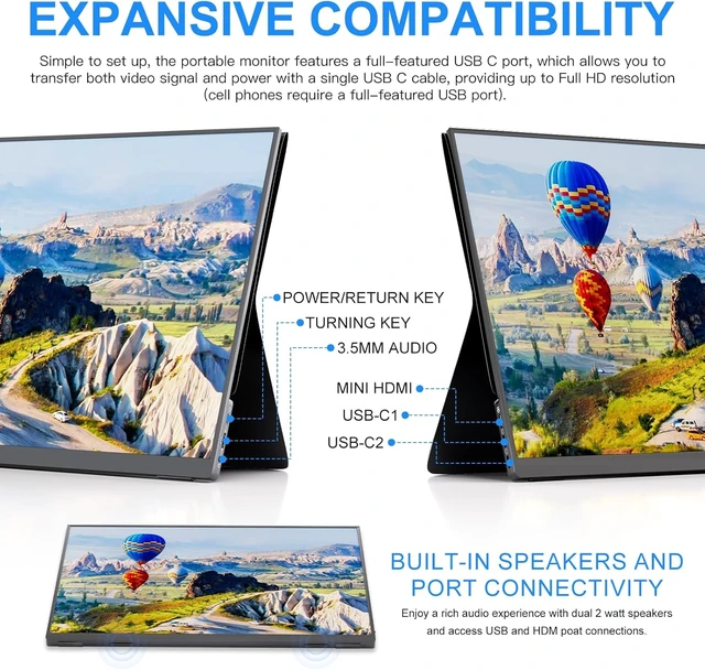 Alt view image 4 of 7 - 10.5" Portable Monitor 60HZ 1920x1200 FHD IPS with USB-C Mini HDMI