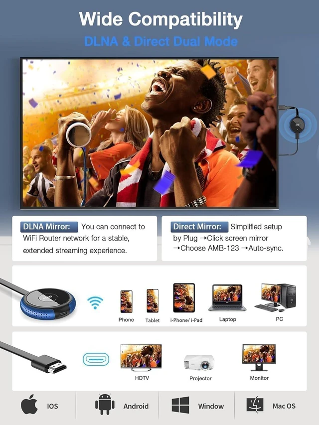Alt view image 5 of 7 - 4K Wireless Display Adapter, HDMI Screen Mirroring Dongle for TV