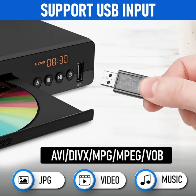 Alt view image 7 of 7 - DVD Players for TV with HDMI Port 1080P All Region HD DVD Player for Smart TV USB Input Remote Control Device, Mini DVD CD Player for Home Stereo System, HDMI and RCA Cable Included