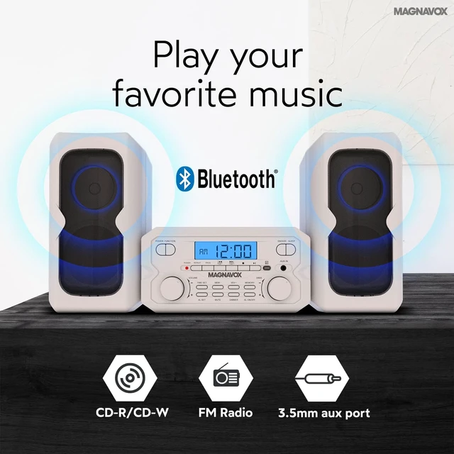 Alt view image 3 of 7 - 3-Piece Compact CD Shelf System with Digital FM Stereo Radio, Bluetooth Wireless Technology, and Remote Control in White