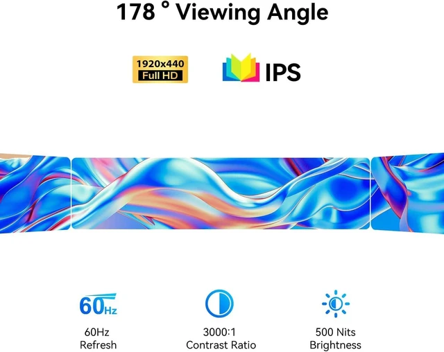 Alt view image 2 of 7 - 11.26" Mini Monitor FHD 1920x440 Small Wide Monitor for PC Case, Stretched Bar LCD Screen IPS Display with HDMI & Type-C for Raspberry Pi Laptop CPU GPU Temperature Aida64 Monitoring